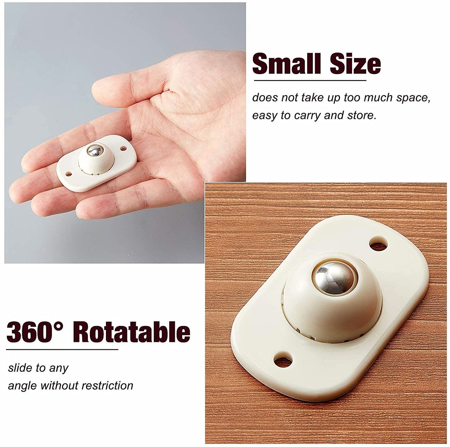 Mini Furniture Mover Wheels | Set of 4 | 360° Rotating Stainless Steel Casters | Self-Adhesive