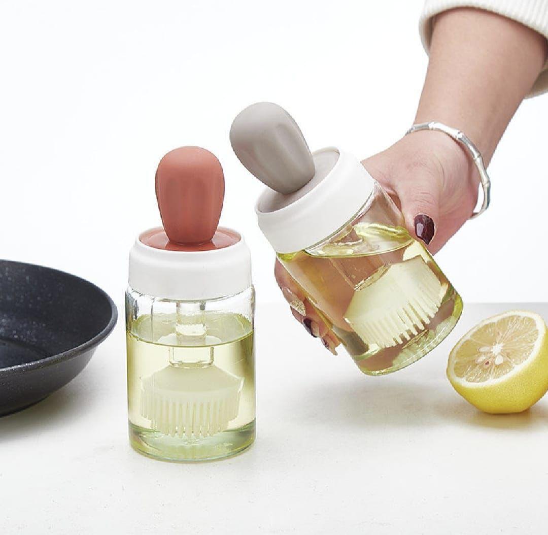 Oil Dispenser Bottle With Silicone Brush – 2-in-1 Cooking Oil Tank & Heat-Resistant Glass Basting Brush