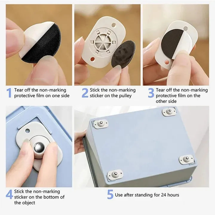 Mini Furniture Mover Wheels | Set of 4 | 360° Rotating Stainless Steel Casters | Self-Adhesive
