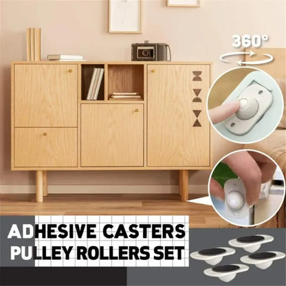Mini Furniture Mover Wheels | Set of 4 | 360° Rotating Stainless Steel Casters | Self-Adhesive