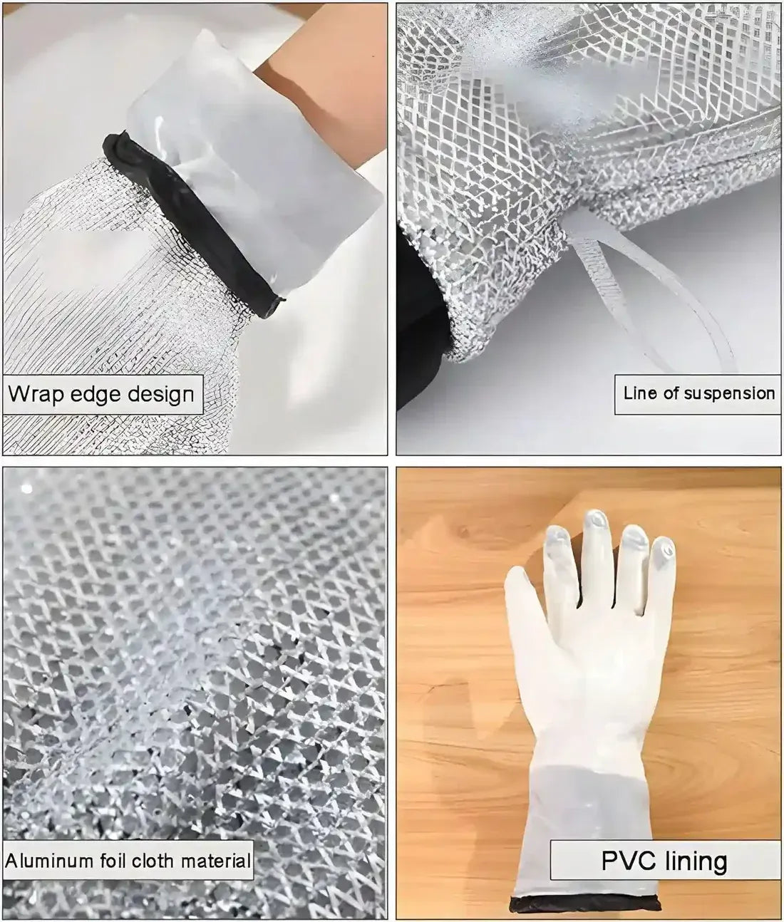 Heavy-Duty Silver Heat-Resistant Oven Mitts | Professional Kitchen Safety Gloves (Pair)