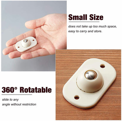 Mini Furniture Mover Wheels | Set of 4 | 360° Rotating Stainless Steel Casters | Self-Adhesive