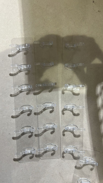 Pack of 3 Transparent 6-Hook Hangers | Self-Adhesive | Waterproof & Reusable Wall Hooks
