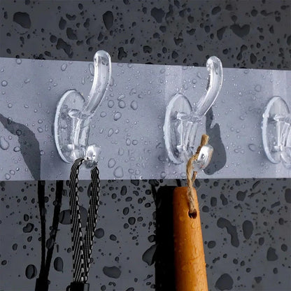 Pack of 3 Transparent 6-Hook Hangers | Self-Adhesive | Waterproof & Reusable Wall Hooks