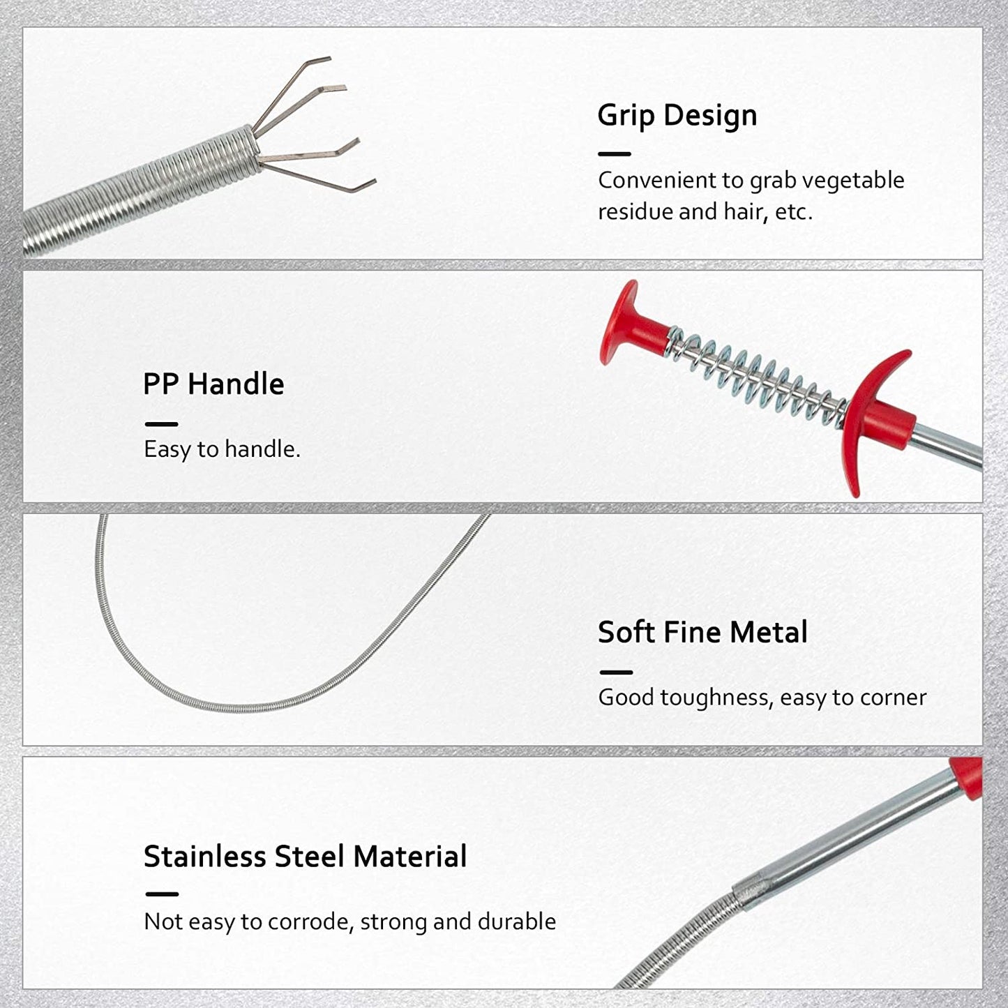 Metal Flexible 60cm Wire Brush Drain Cleaner | Sink, Sewer & Pipe Dredging Tool | Clog Remover