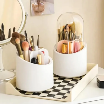 Makeup Brush Holder Organizer with Lid | 360° Rotating Dustproof Storage Box