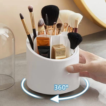 Makeup Brush Holder Organizer with Lid | 360° Rotating Dustproof Storage Box