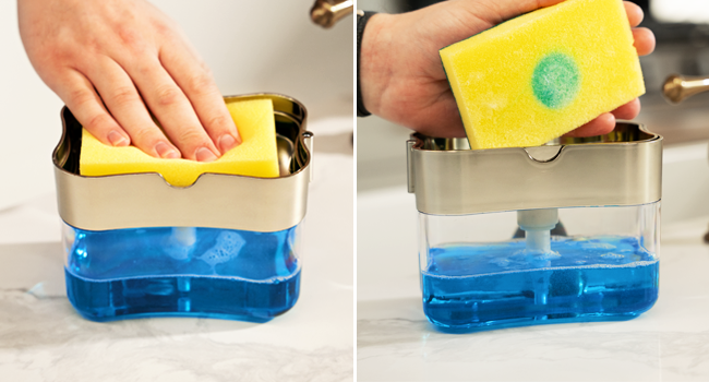 2-in-1 Kitchen Soap Dispenser With Sponge Holder | Easy-Press Soap Pump Dispenser