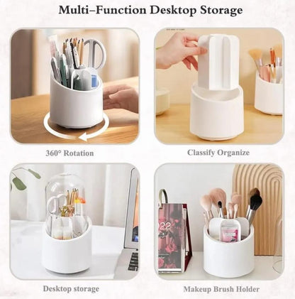 Makeup Brush Holder Organizer with Lid | 360° Rotating Dustproof Storage Box