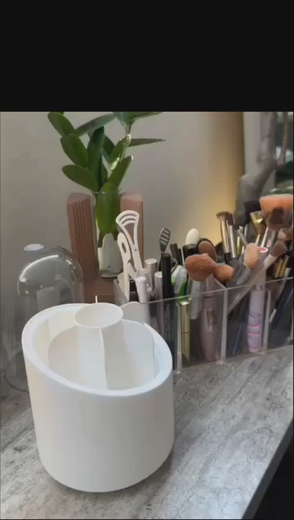 Makeup Brush Holder Organizer with Lid | 360° Rotating Dustproof Storage Box